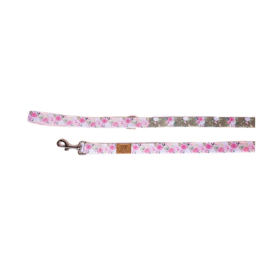 Alça dupla em tecido com flores rosa e verde-oliva
