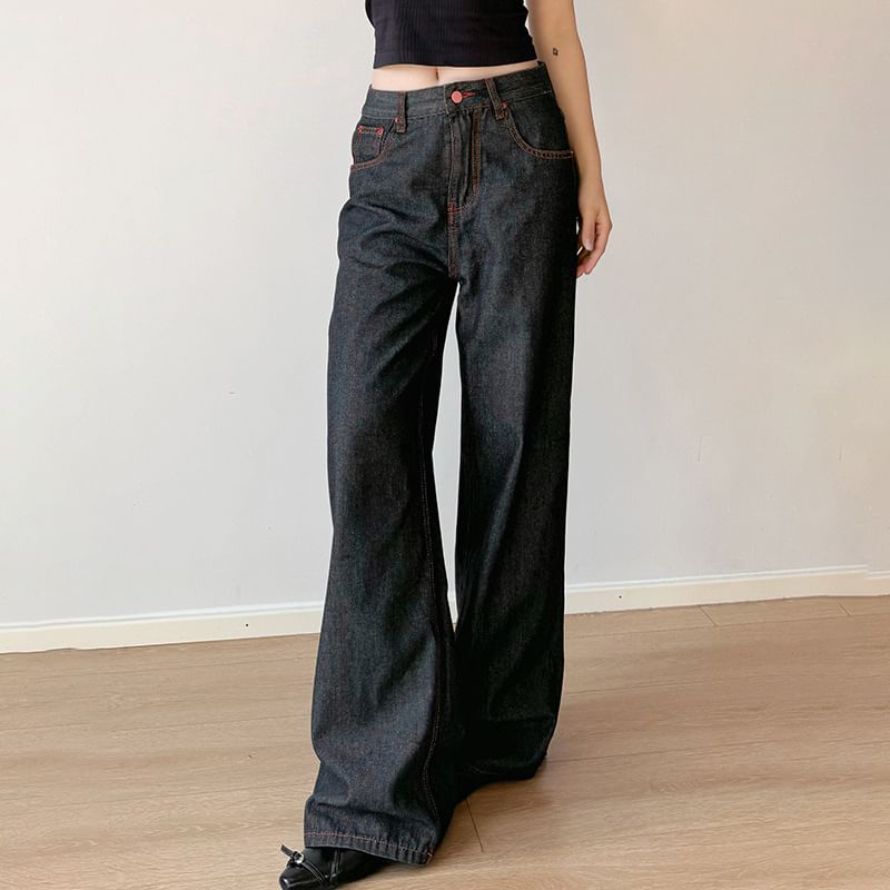 Trisica - Mid Rise Unwashed Wide Leg Jeans