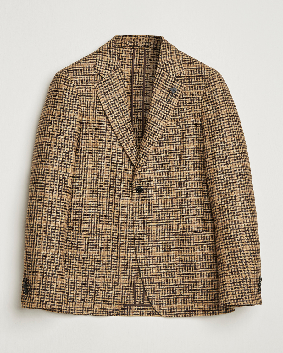 Lardini Wool/Cashmere Houndstooth Overcheck Blazer Brown