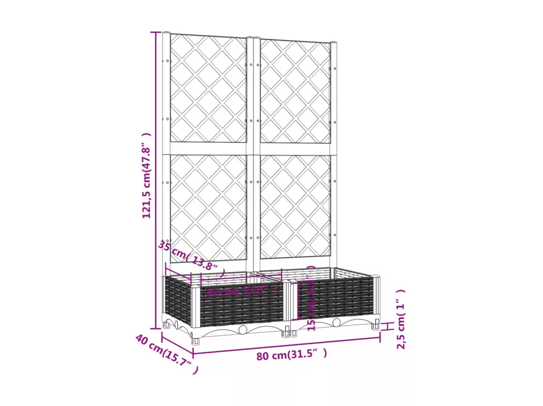Jardinière bac lit surélevé blanche 80 x 40 x 121.5 cm 02_0038301