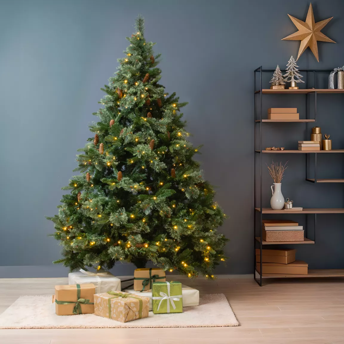 Sapin de Noël artificiel lumineux H240 cm Washington Luxe Vert sapin