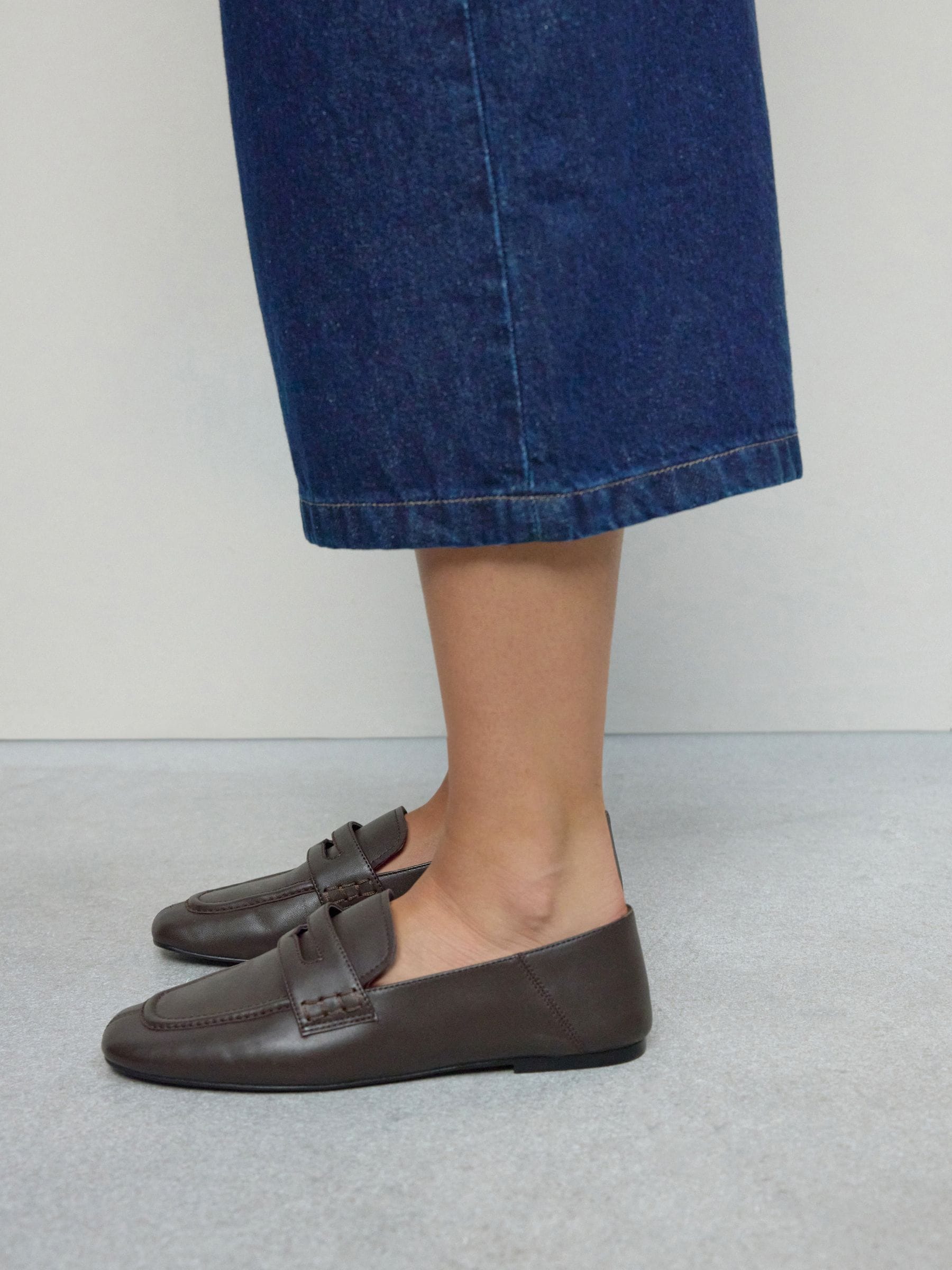 Chocoladebruin - Forever Comfort® - Leren instappers met vierkante neus en open achterkant