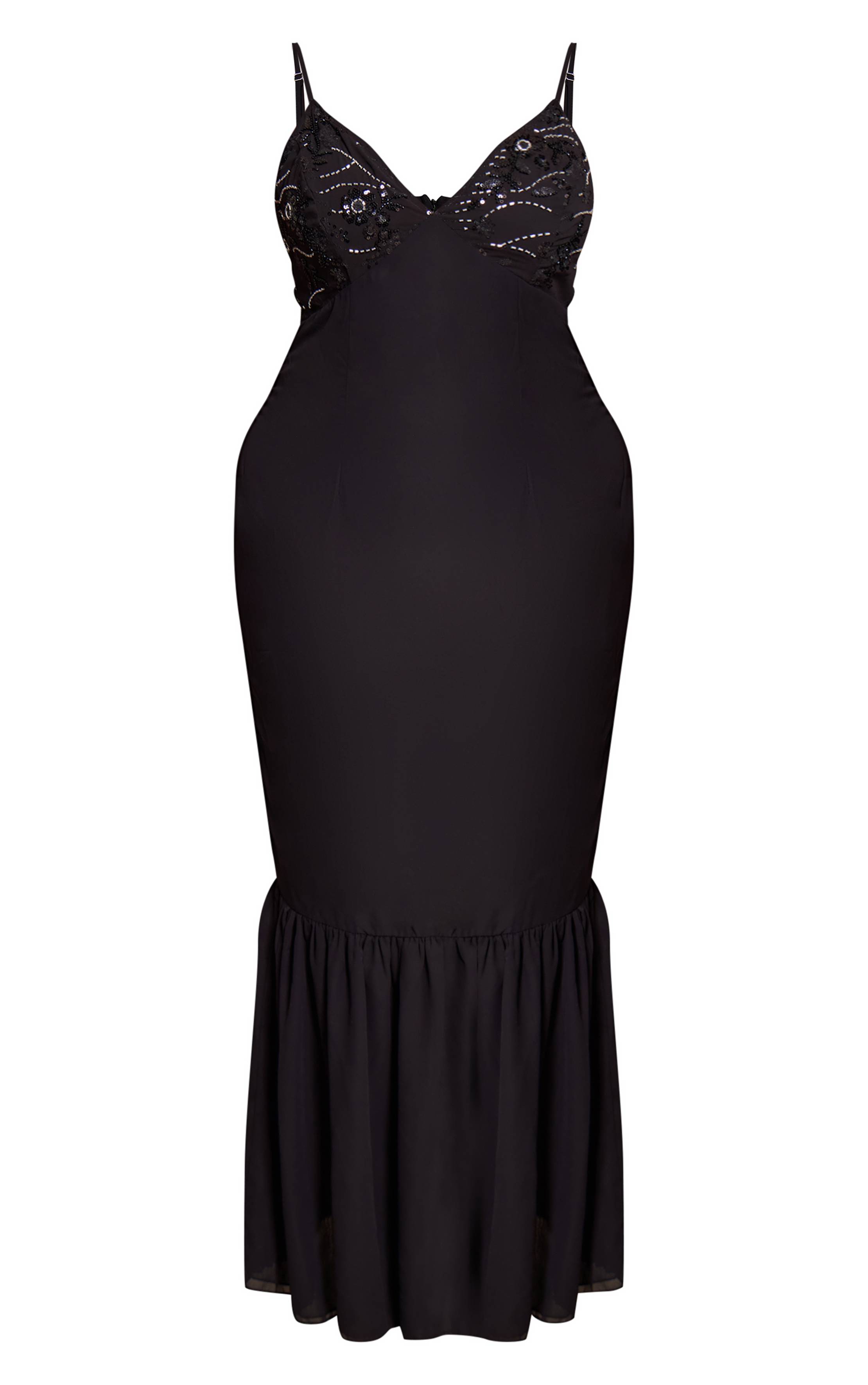Noir Robe Longue Grande Taille Avec Détails Ornementés