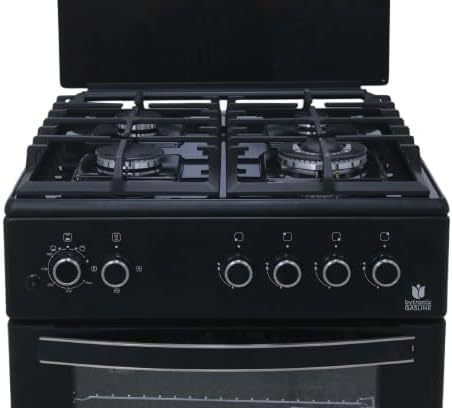 Gasline, Gas Standherd SHGG6060KGGB 60cm, Gasbackofen mit Thermostat, Grill, Umluft, WOK, Schwarz, Erdgas, LPG