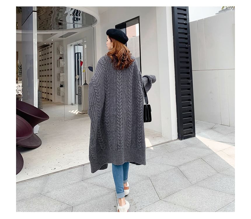 Yupina - Effen kabelgebreide midi-cardigan met open voorkant