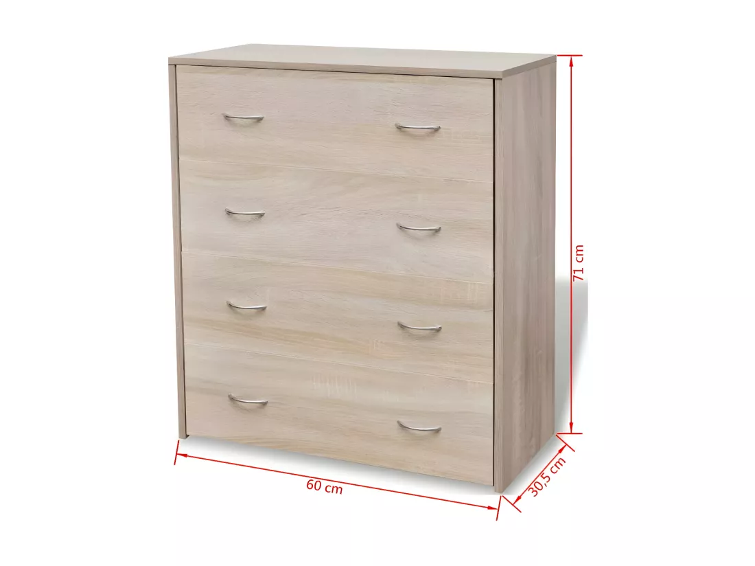 Commode 4 tiroirs bois de chêne clair Jack