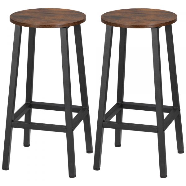 HomCom Conjunto de 2 Bancos Altos de Cozinha com Pés de Aço e Apoio para os Pés 32,5x32,5x65 cm Madeira e Preto