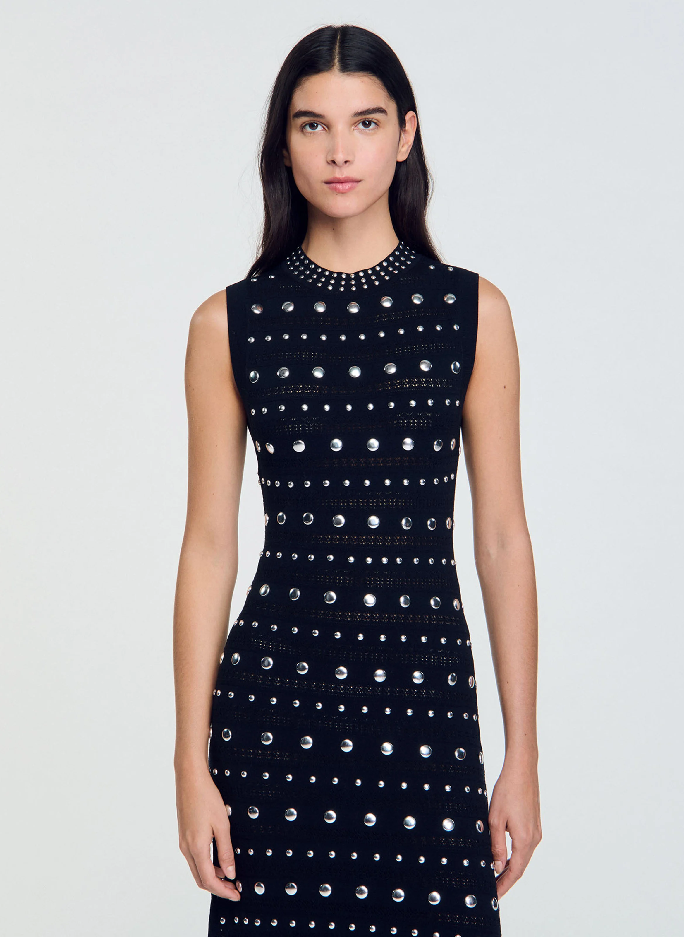 Robe longue moulante col rond en laine mélangée | Noir