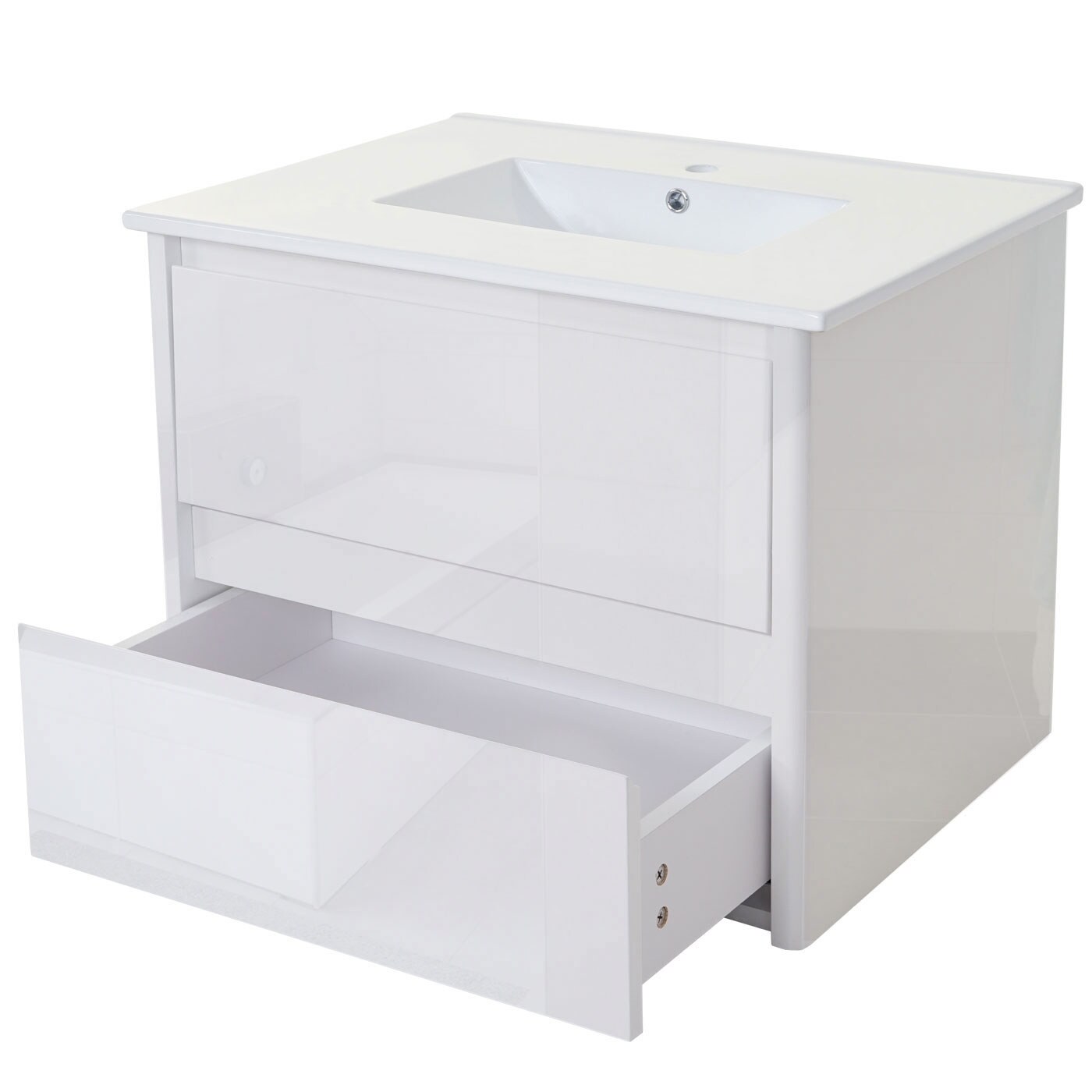 Badezimmerset XL MCW-B19, Waschtisch Wandspiegel 2x Hängeschrank, hochglanz ~ weiß