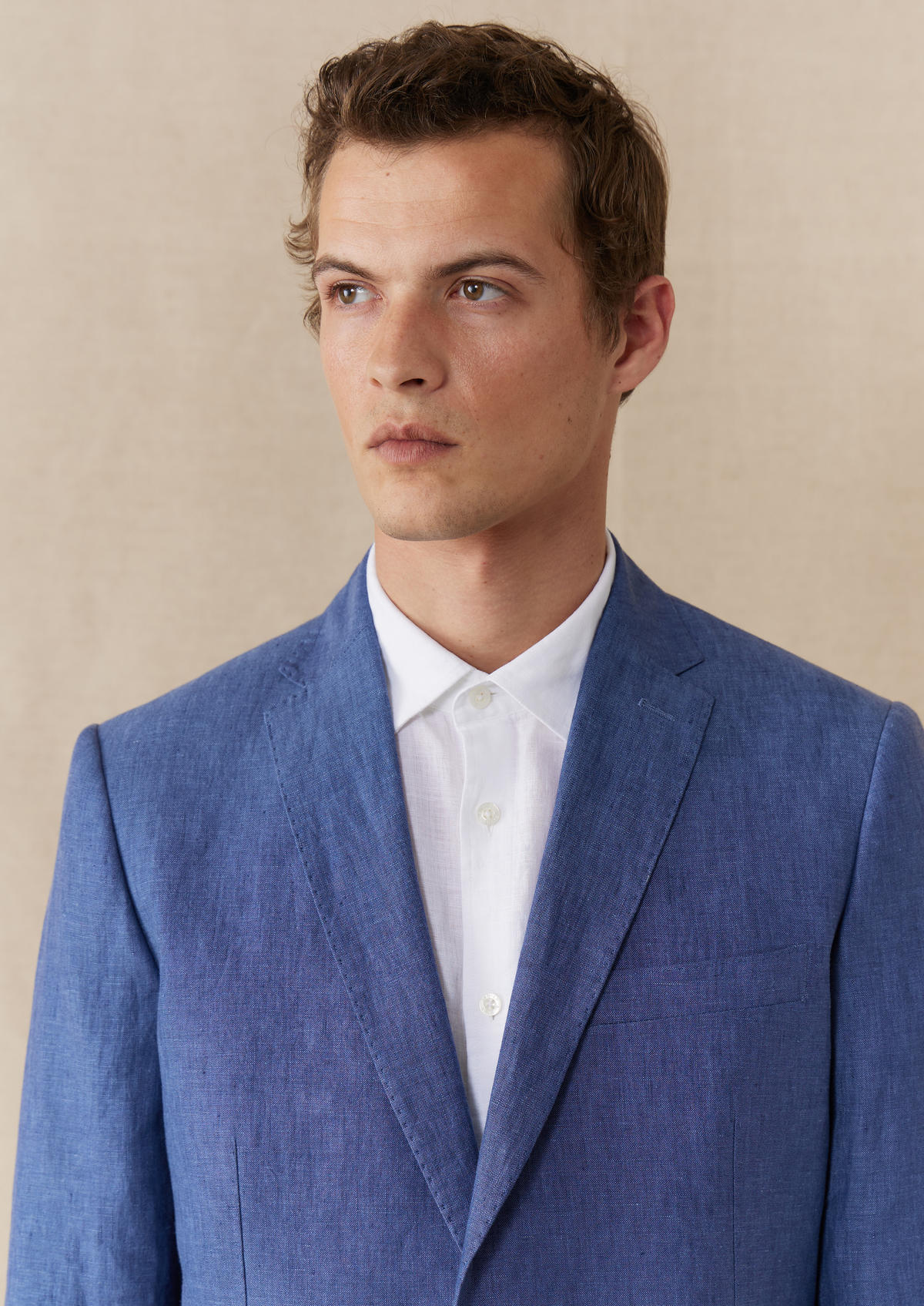 Veste coordonnable Regular en lin uni bleu azur