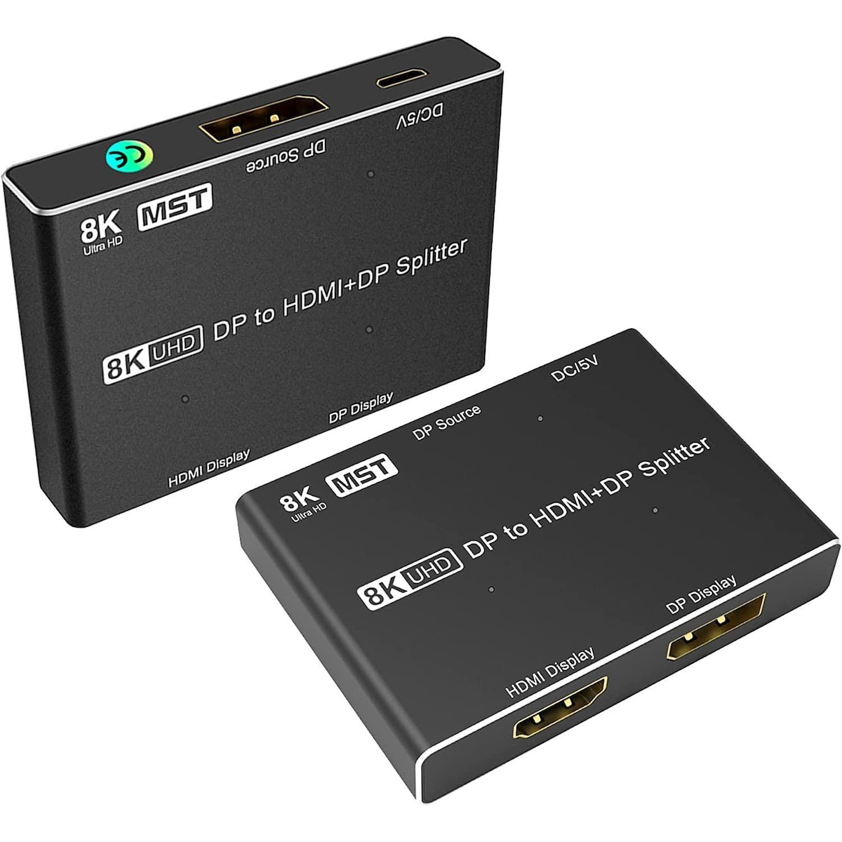NÖRDIC 1 til 2 splitter 1xDisplayport til 1xHDMI og 1xDisplayport 8K30Hz støtte for MST og HDR