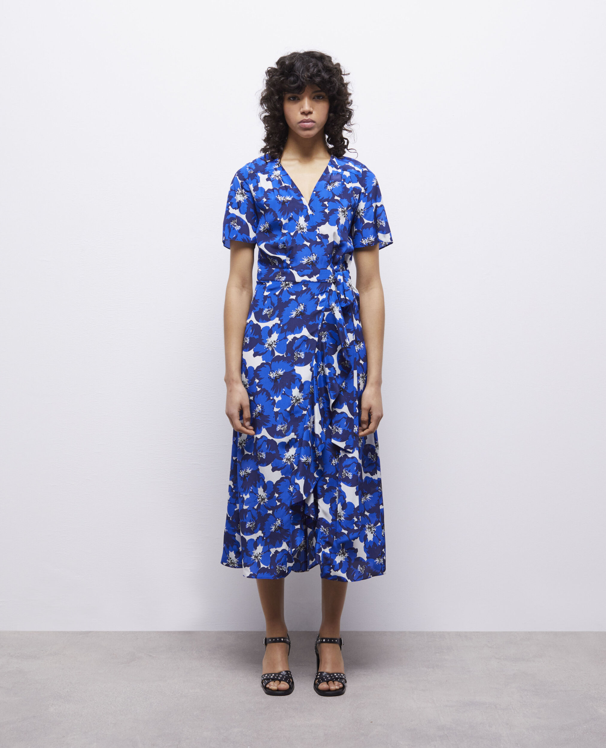 Robe portefeuille longue imprimée en soie