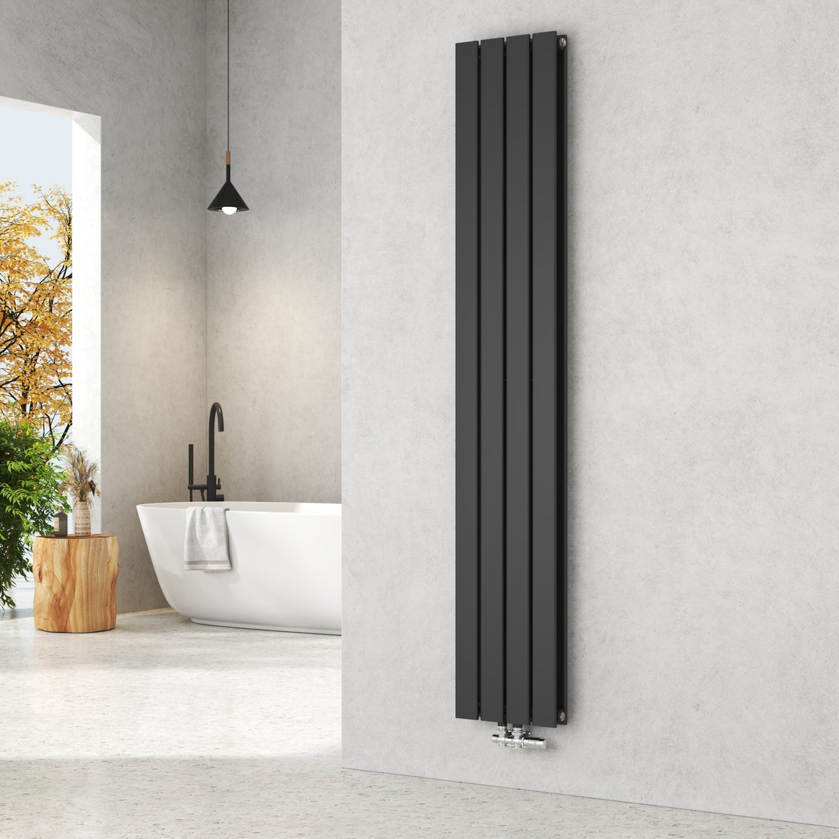 EMKE Radiator 1800 x 300 mm Badkamerradiator Paneelradiator Compacte radiator Verticaal, Dubbellaags Badkamerdesignradiator Middenaansluiting 627W Zwart