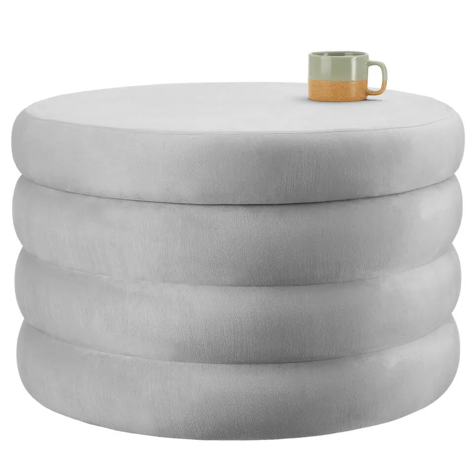 tectake Hocker Altu XL, gestoffeerd, opbergruimte, Fluweellook Grijs