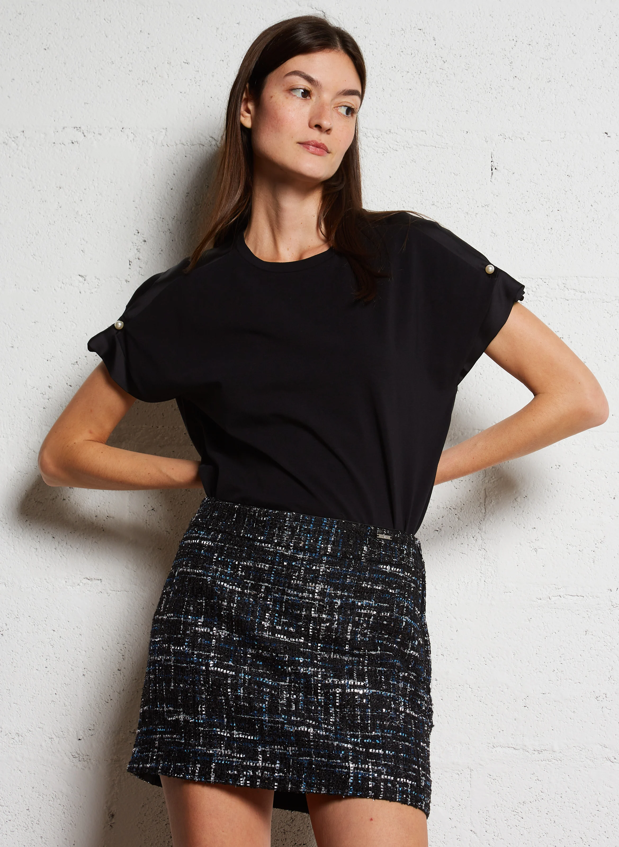 Jupe courte en tweed | Noir