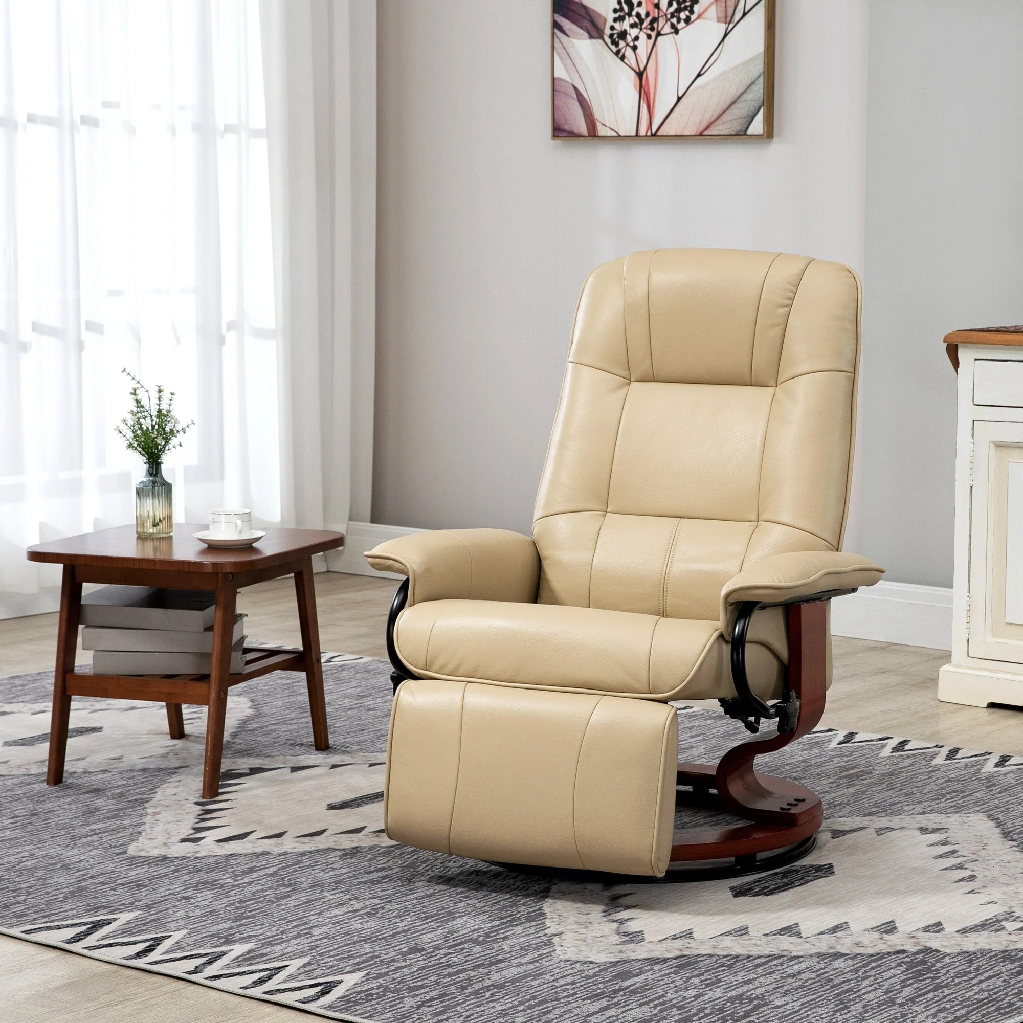 HomCom Faux Leather Adjustable Manual Swivel Base Recliner Chair with Comfortable and Relaxing Footrest