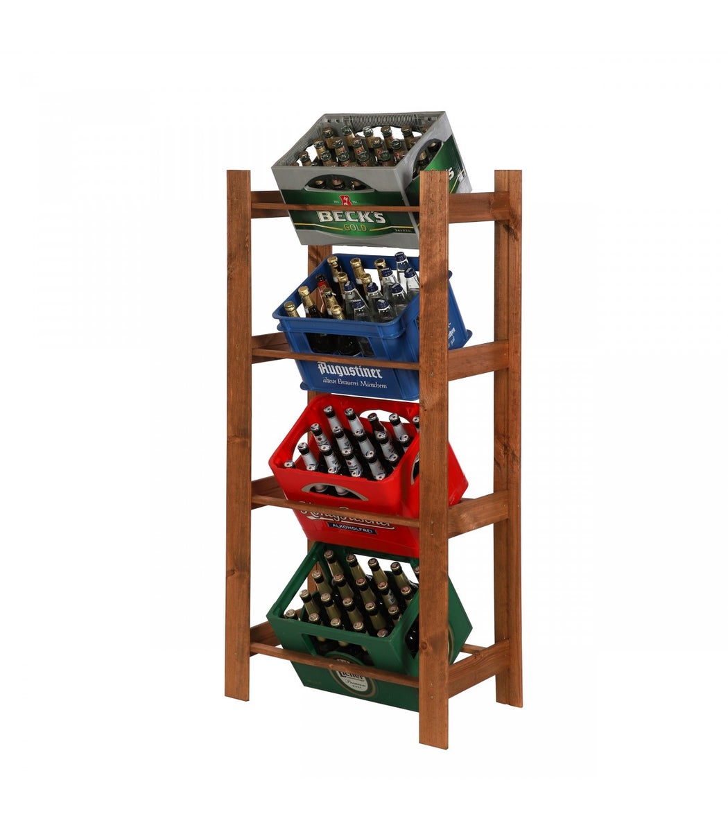PROREGAL Drankkrattenrek Pinepeak HxBxD 149 x 70 x 38,8 cm Voor 4 kratten Dennenhout Bruin