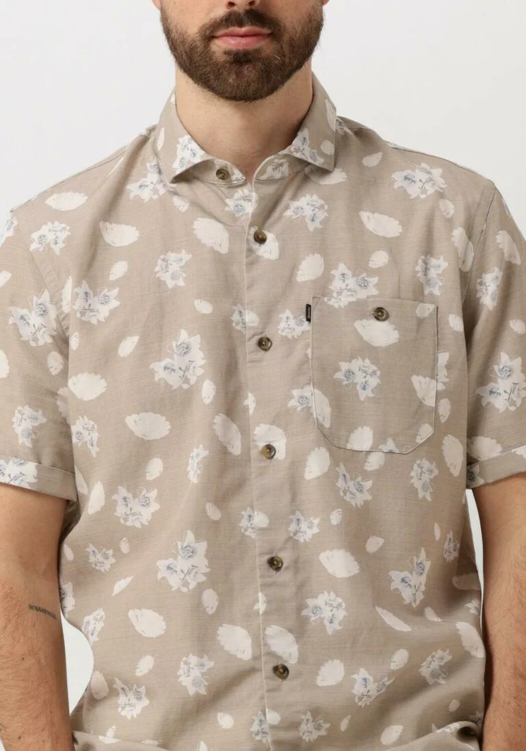 VANGUARD beige vanguard casual overhemd short sleeve shirt printed tencel cotton linen