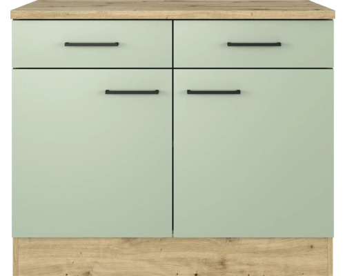Flex Well onderkast met lade en draaideur Cara BxDxH 100 x 60 x 85 cm groen mat gedemonteerd