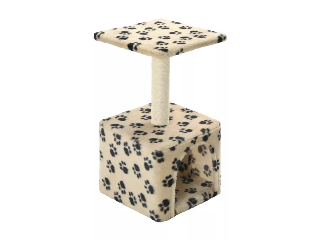 Arbre à chat avec griffoirs en sisal 55 cm Beige Motif de pattes