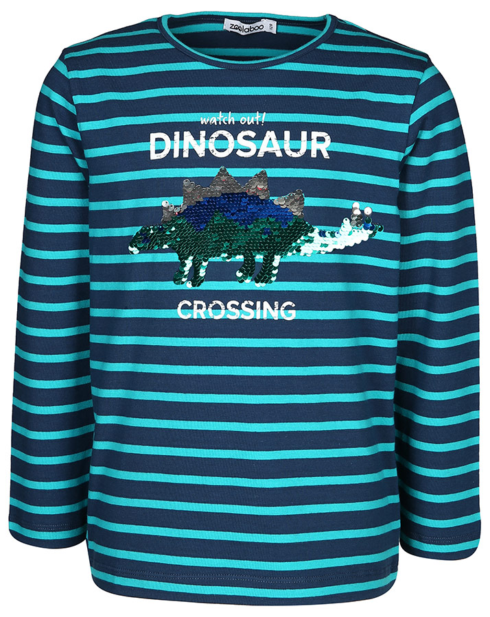Langarmshirt DINOSAUR CROSSING mit Wendepailletten in dunkelblau/türkis