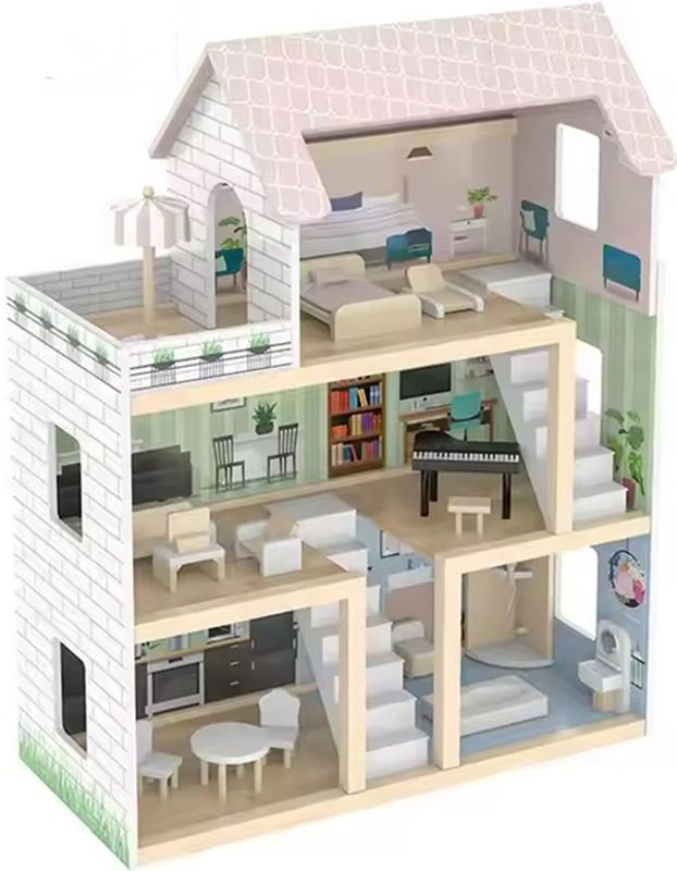 Poppenhuis - Hout - Drie Verdiepingen - Vijf Kamers - Zonnig Terras