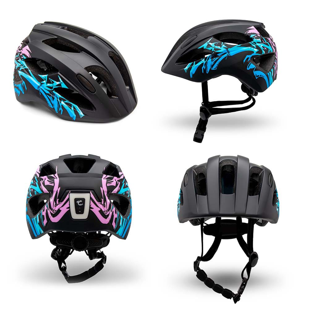 Capacete de ciclismo infantil para crianças de 6 a 12 anos | Grafite azul/rosa | Certificado EN1078
