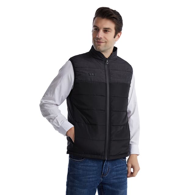 Opvarmet vest med dobbelte kontroller, konstant temperatur og varme Sort+grå XL