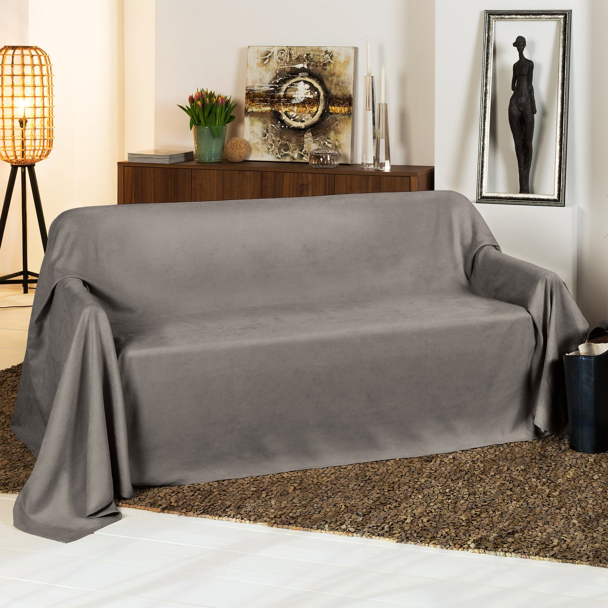 Beautissu Romantica bedsprei, suède look, 210x280cm, grijs