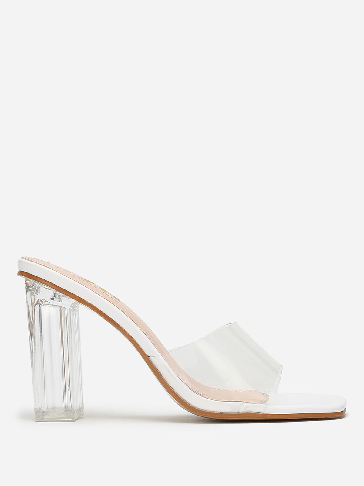 Mules carrées blanches à bride et talon transparents Blanc- Blanc