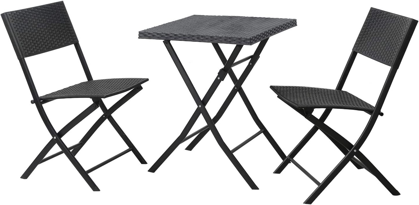SVITA Bistroset 3-teilig 2 Stühle 1 Tisch Polyrattan Balkonset platzsparend klappbar Gartenmöbel Schwarz