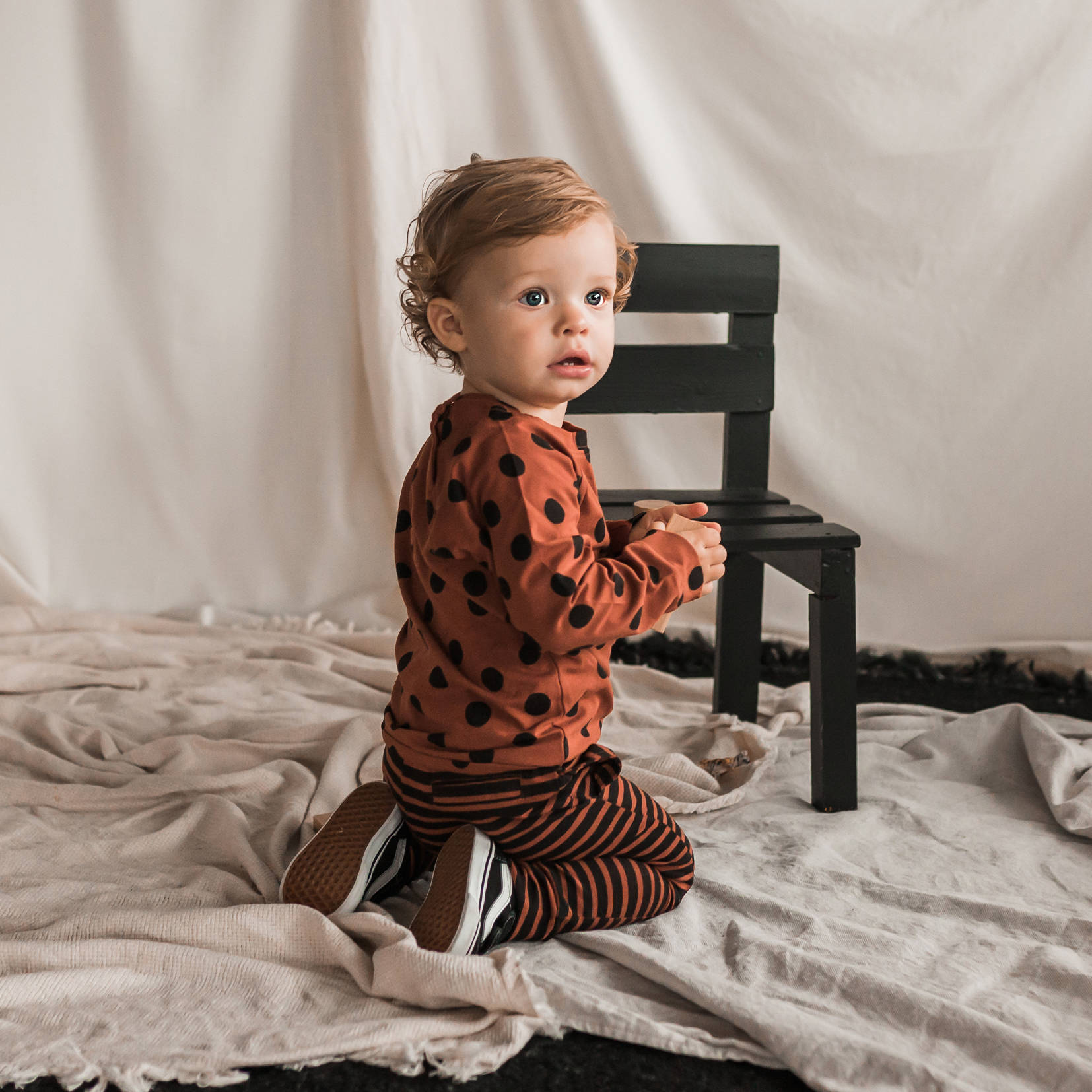 Your Wishes baby gestreepte broek met katoen bruin/zwart