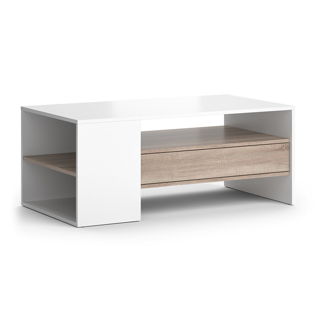 Vicco Couchtisch Sofatisch Kaffeetisch Fabien Weiß Sonoma Wohnzimmer Tisch 110x45 cm modern Ablage Fach Schublade Beistelltisch Stubentisch