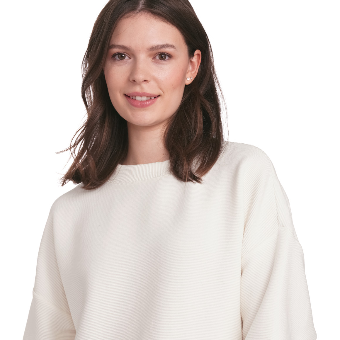 Gina Collection Damen Sweatshirt mit Rippstruktur weiss