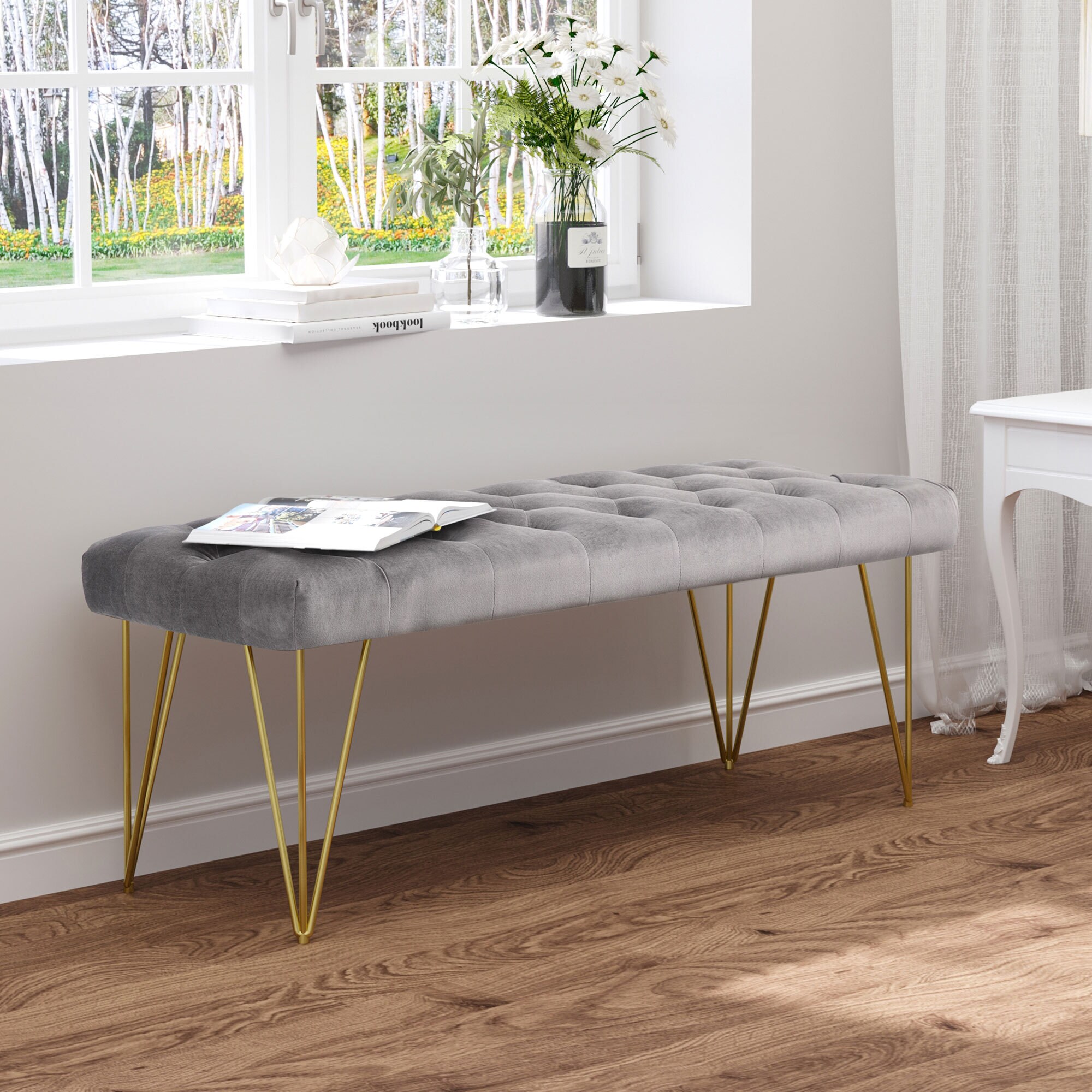 HOMCOM Sitzbank im eleganten Design grau 116 x 44,5 x 49 cm (BxTxH)