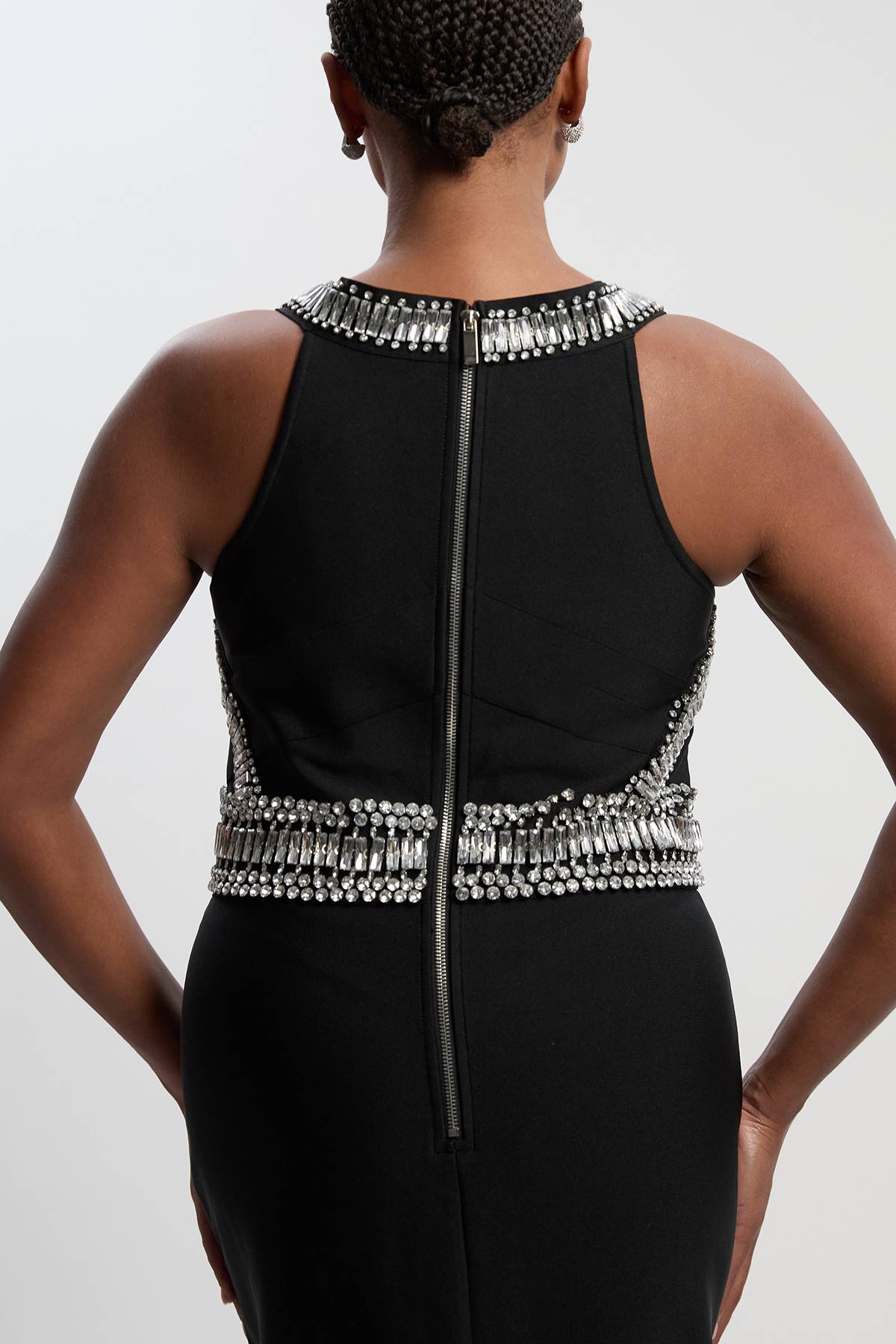 KarenMillen Robe Longue Moulante en Maille Bandage Ornée Grande Taille