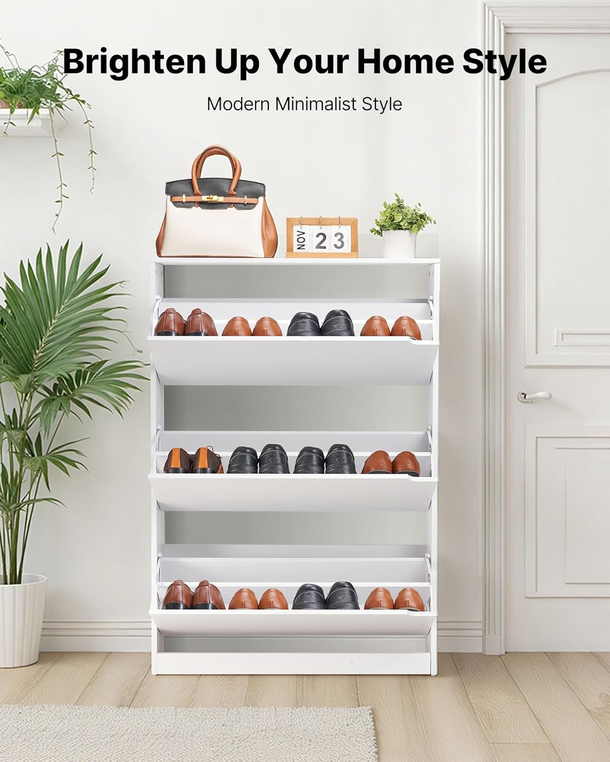 VEVOR Schuhschrank mit 3 Klappen, platzsparender Schuhkipper, freistehender Schuhregal-Organizer für den Eingang Flur Wohnzimmer Veranda, modernes Schuhregal 800 x 220 x 1165 mm Weiß