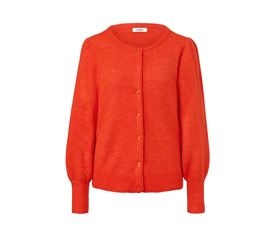 Feinstrickjacke mit Puffärmeln, orange-rot