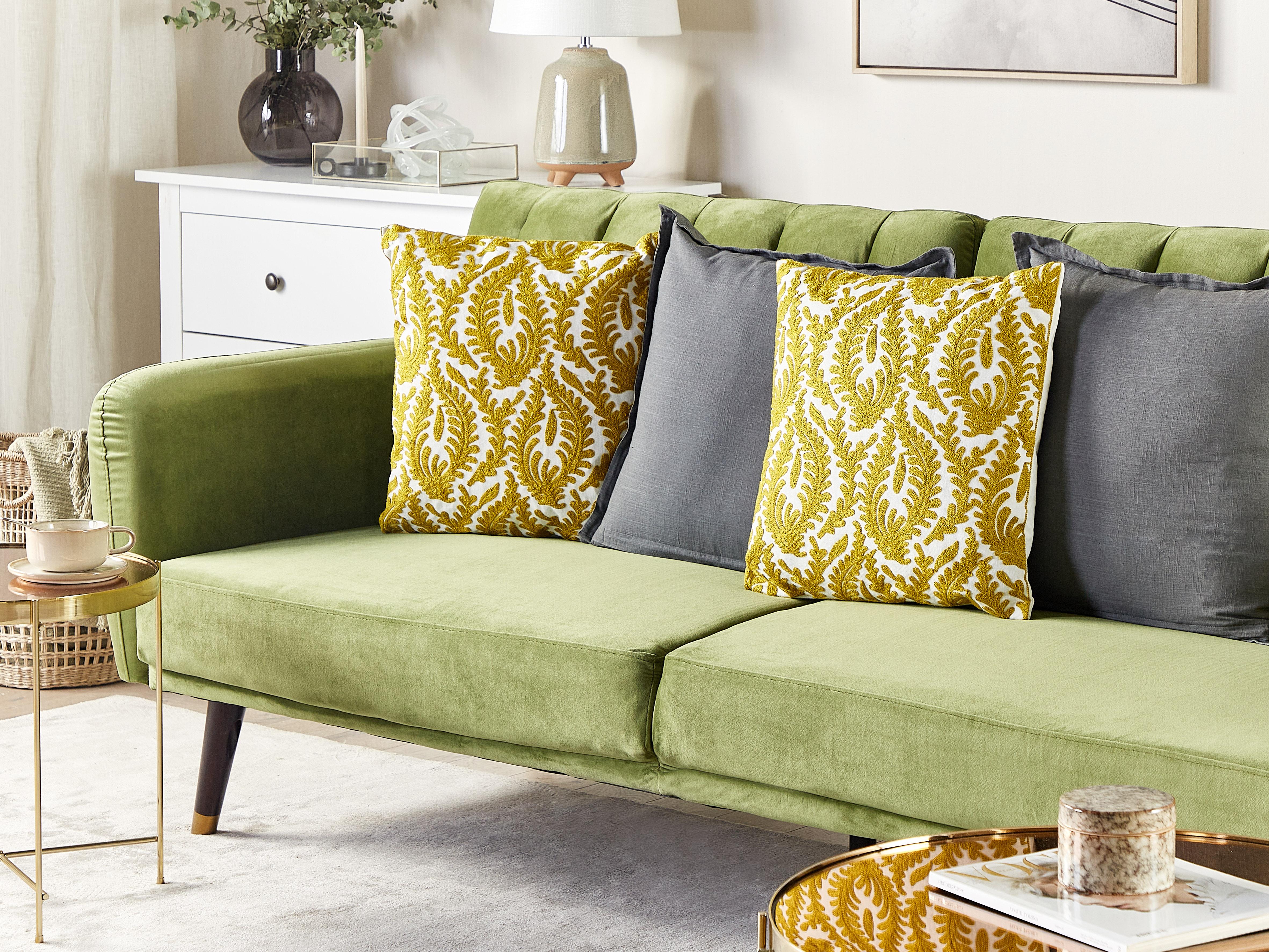 Set van 2 sierkussens PRIMULA Katoen 45 x 45 cm Mosterdgeel ikat