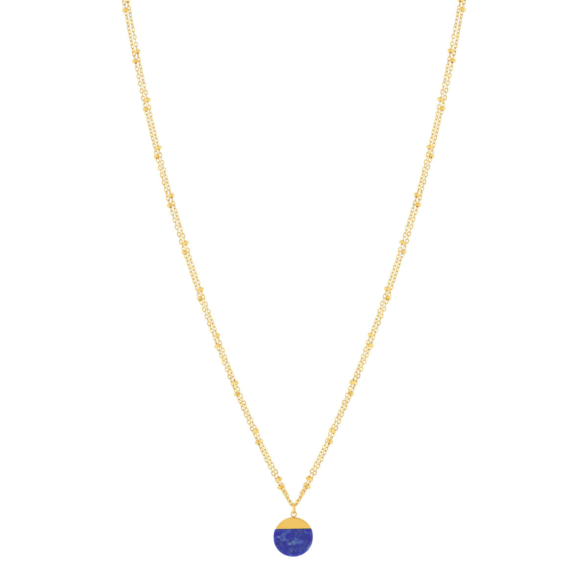 Collier acier doré 2 rangs lapis lazuli 47 cm