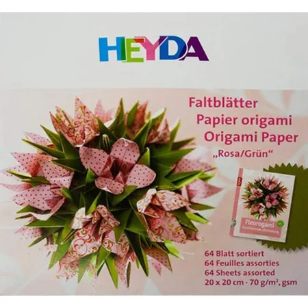 Heyda 20-48 755 60 Origami Faltblätter rosa / grün, 20 x 20 cm