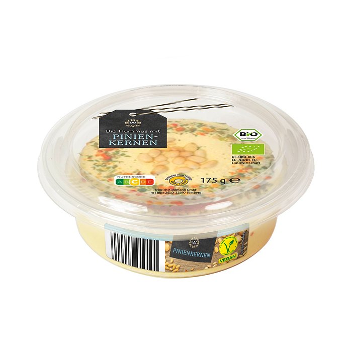 WONNEMEYER Bio-Hummus mit Topping 175 g, Kräuter-Pinienkerne