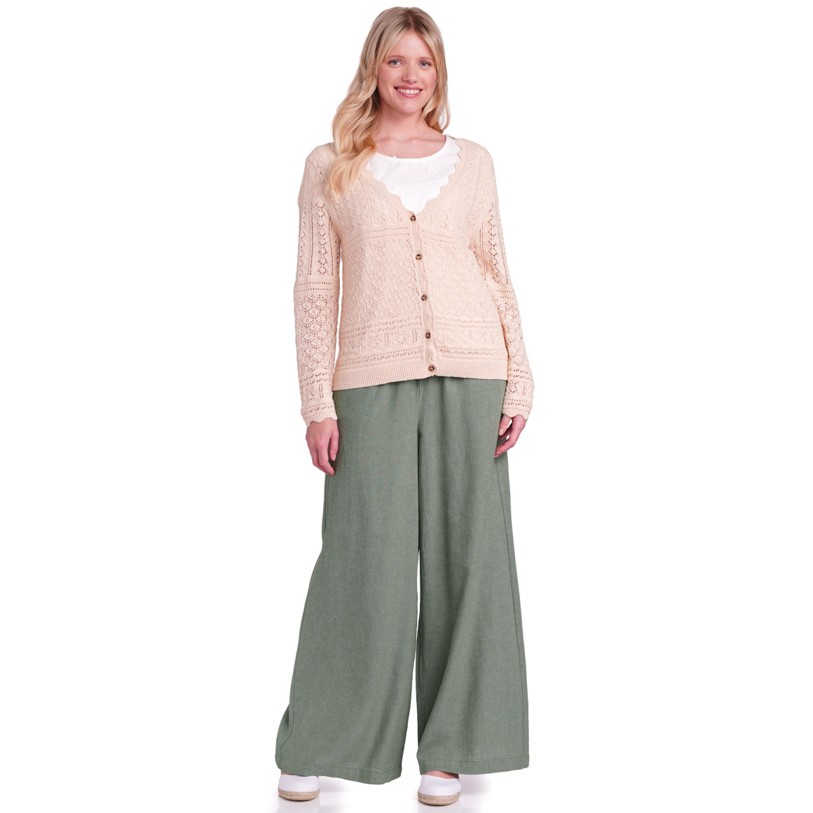 Gina Benotti Damen Leinen-Hose mit Bindegürtel dunkelgrün