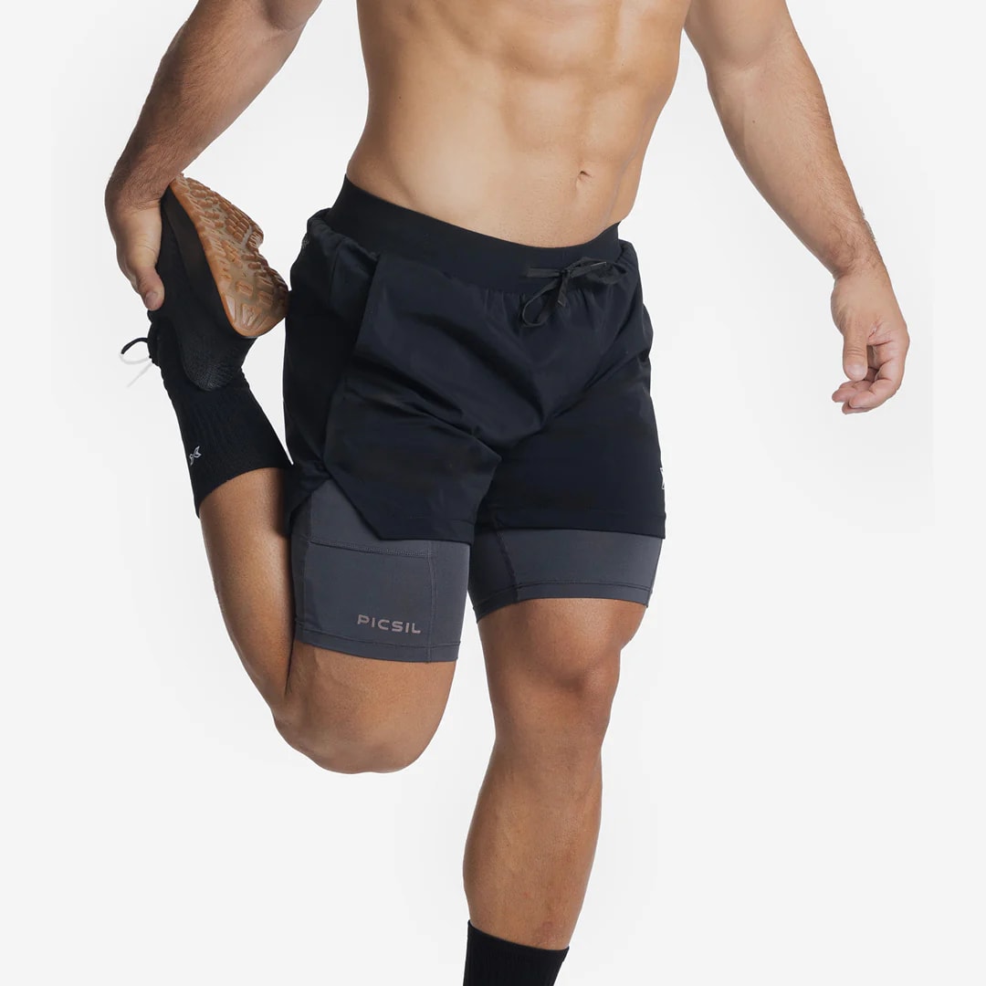 Picsil Men 2 in 1 Shorts Premium Black