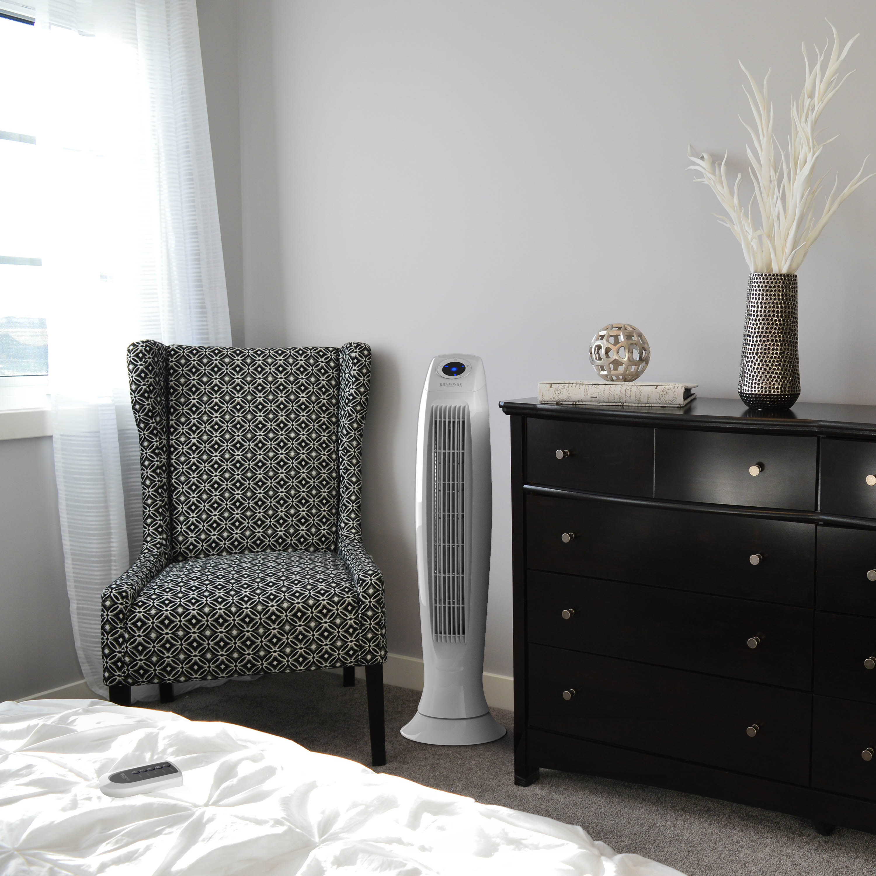 Brandson Turmventilator, Säulenventilator inkl. Fernbedienung, osziellierend, leise, Ventilator mit Timer & 3 Geschwindigkeiten, Weiß