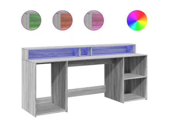 Bureau et lumières LED sonoma gris 200x55x91 cm bois ingénierie