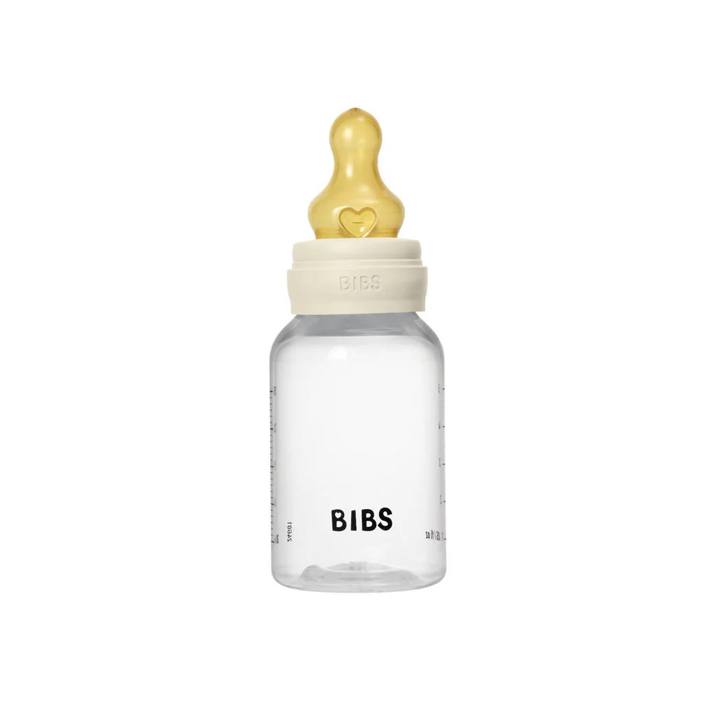 BIBS Babyfles 150 ml - Ivory - met latex speen en opvouwbare trechtertje