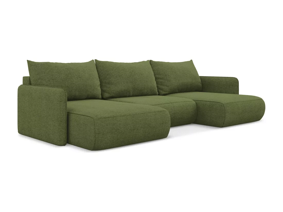 Canapé d'angle panoramique convertible en tissu chenille - bouteille verte - NANEA