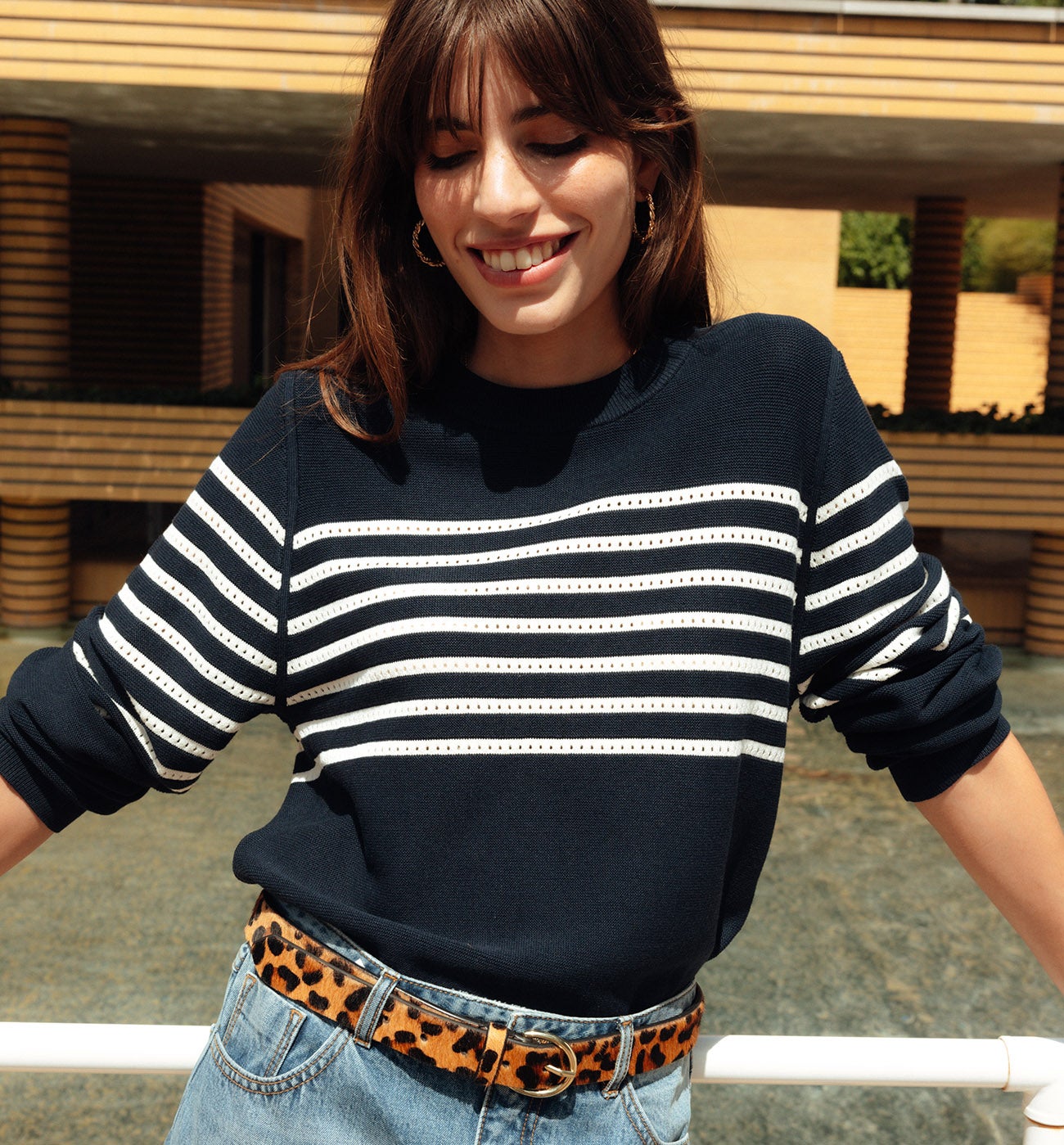 Pull marin Femme - Rayé écru