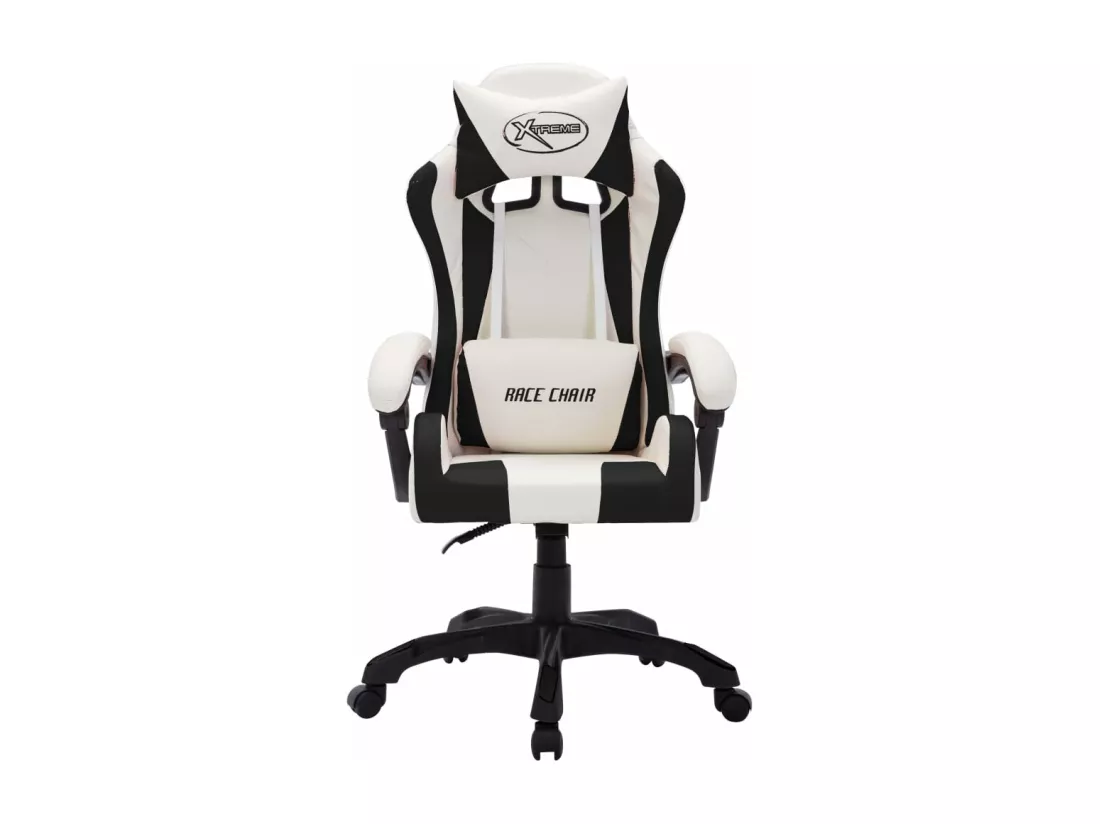 Fauteuil de jeux vidéo avec LED RVB Blanc et noir Similicuir